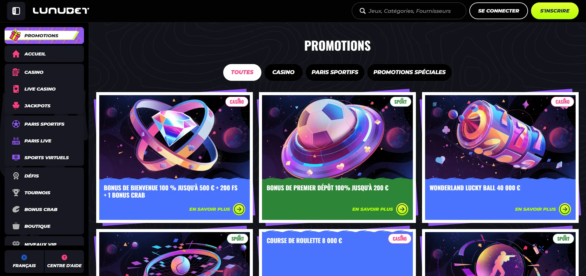 Lunubet Casino : bonus et code promo