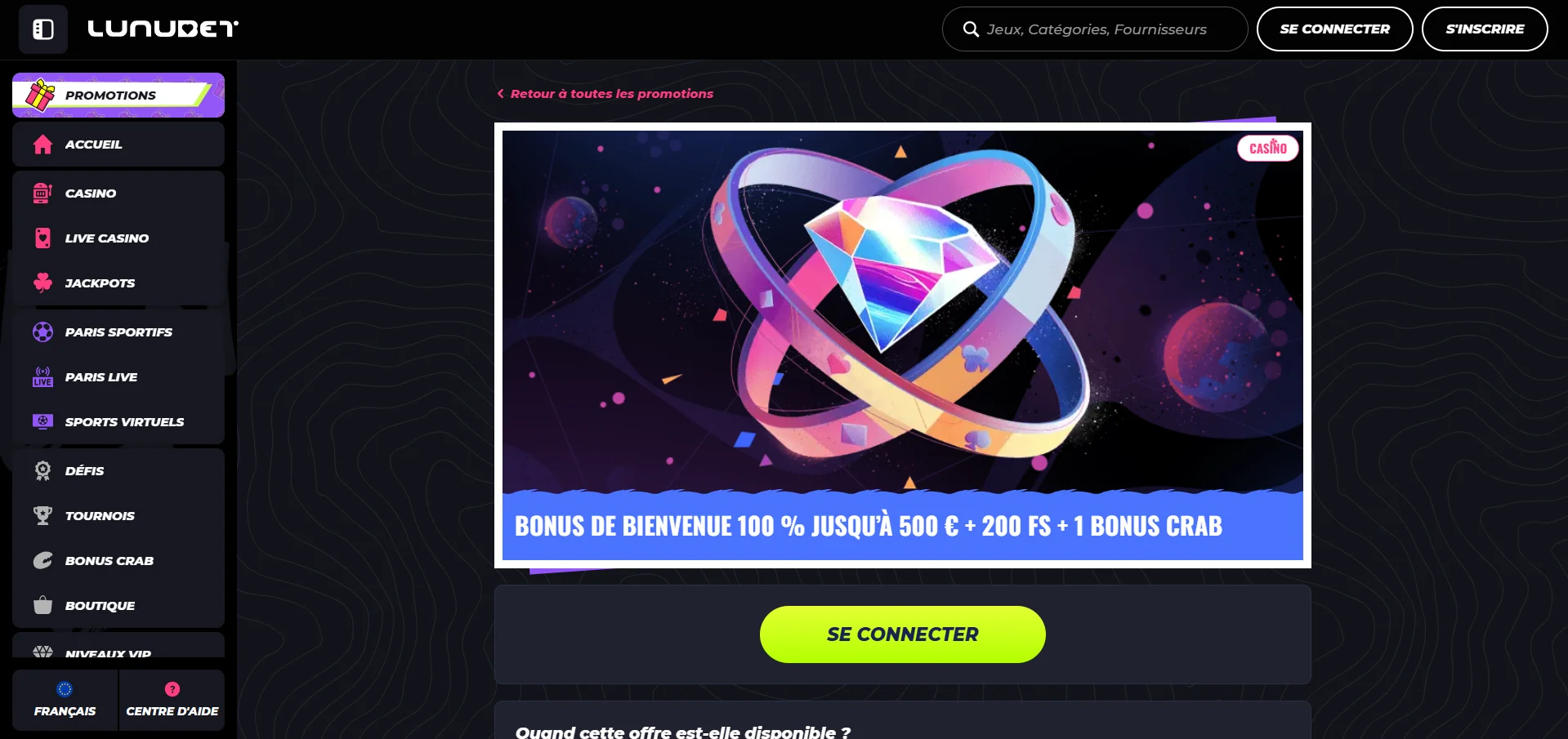 Lunubet casino bonus de bienvenue
